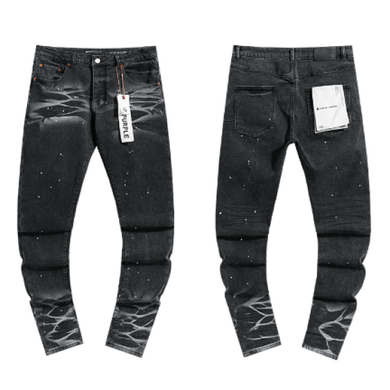 Black Washed Slim Denim Jeans with Paint Splatter and Crackle Pattern Details